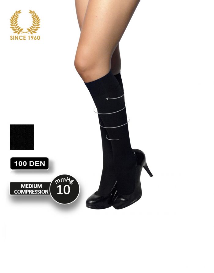 Calzitaly Opaque Support Knee High Socks Factor 10 -100 Den Women Front  Support Hosiery | Pantyhose Library